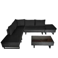 Meble ogrodowe - Zestaw mebli ogrodowych z technorattanu narożnik tarasowy Lime czarny - miniaturka - grafika 1