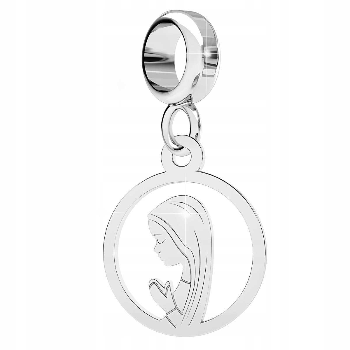 Charms Srebrny Maryja Matka Boska Fatima Okrągła Blaszka Madonna SREBRO 925