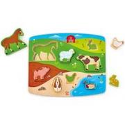 Układanki dla dzieci - Hape e1454 steckpuzzlespiel gospodarstwo rolne zwierzęta - miniaturka - grafika 1