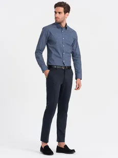 Męska koszula w drobny wzór SLIM FIT - granatowa V1 OM-SHCS-0140 - Ombre Clothing - Koszule męskie - miniaturka - grafika 1