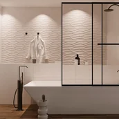 Parawany nawannowe - VENTE-UNIQUE Parawan nawannowy przesuwny w kolorze czarnym matowym z wieszakiem na ręczniki – 120 × 140 cm – WAIMEA - miniaturka - grafika 1