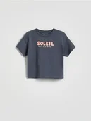 Bluzki dla niemowląt - Reserved - Bawełniany t-shirt z nadrukiem - granatowy - miniaturka - grafika 1