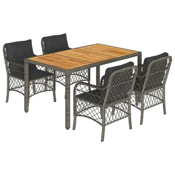 Zestaw mebli ogrodowych szary z rattanem PE, stół 150x90x75 cm, krzesła