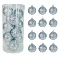 Bombki - BOMBKI CHOINKOWE PLASTIKOWE SREBRNE BROKATOWE 50 MM ZESTAW 12 SZT BOMBKI I OZDOBY CHOINKOWE - miniaturka - grafika 1