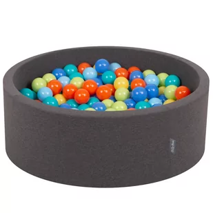 KiddyMoon Suchy basen okrągły z piłeczkami 7cm ciemnoszary: jasny zielony-pomarańcz-turkus-niebieski-babyblue-żółty 90x30cm/300piłek Zabawka basen p.. - Suche baseny - miniaturka - grafika 1