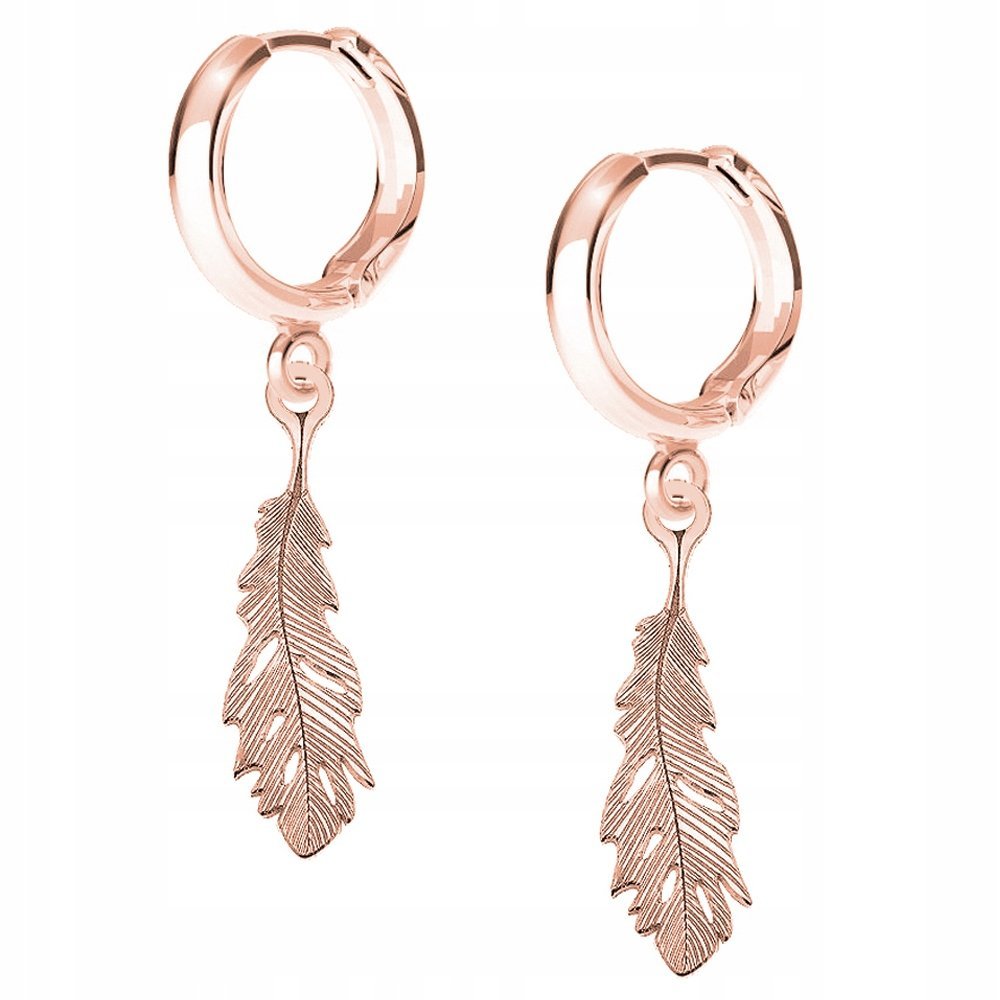 Kolczyki Piórko różowe złoto 925
