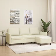 Sofy i kanapy - vidaXL 3-osobowa sofa z podnóżkiem, kremowa, 180 cm, sztuczna skóra - miniaturka - grafika 1