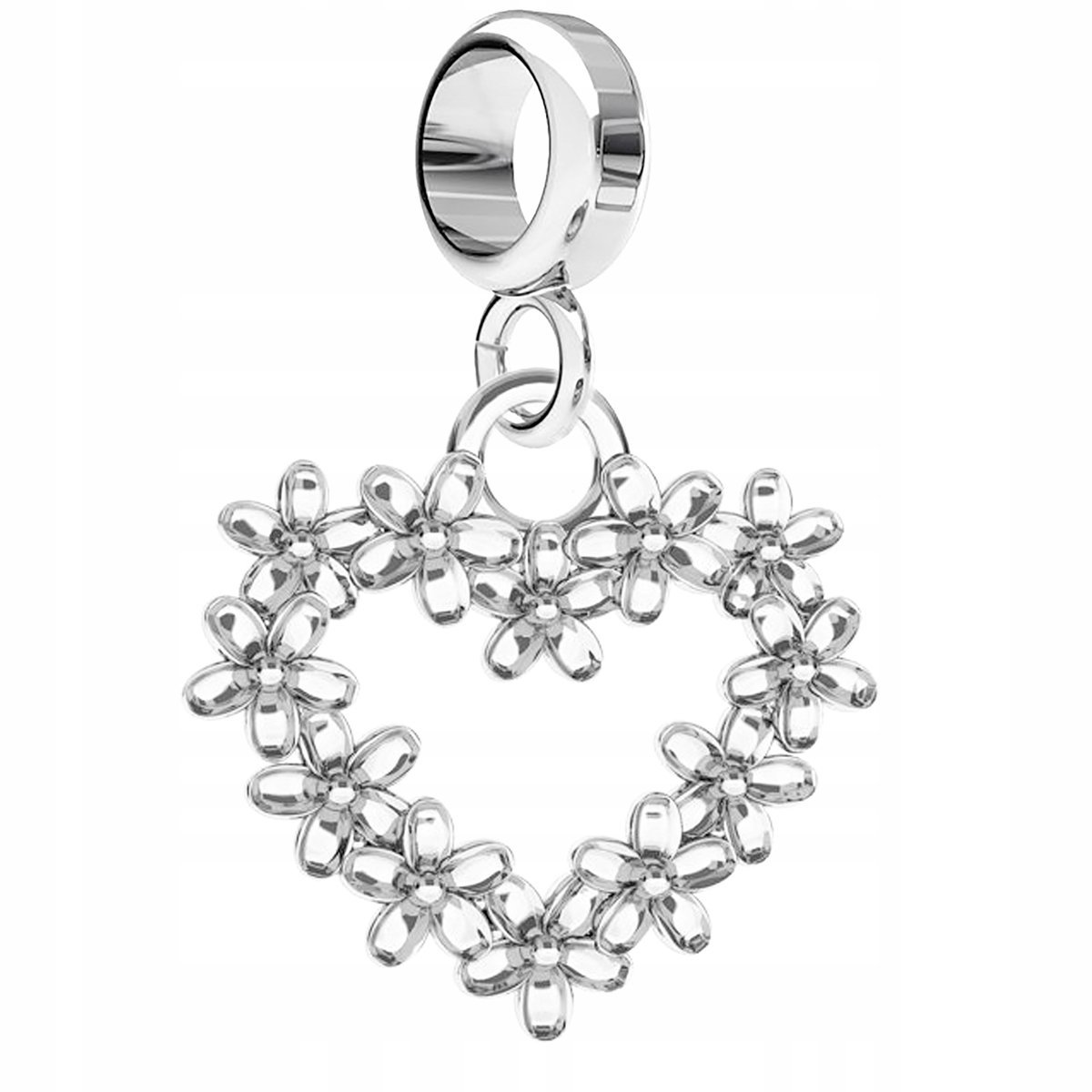 Charms Srebrny Serce w Kwiaty Serduszko Flower Kwiaty Kwiatki SREBRO 925