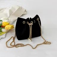 Torebki damskie - TEMU Sztruksowa Torba Wiadro z Łańcuszkowym Paskiem i Zapięciem na Sznurek - Koreańska Moda Torba na Ramię, Sztruksowa Torba Wiadro Odpowiednia na Co - miniaturka - grafika 1