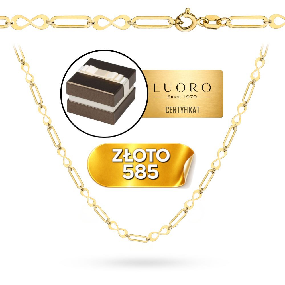 NASZYJNIK ZŁOTY 585 14K OGNIWA OVAL ZNAK NIESKOŃCZONOŚCI 45 CM ELEGANCKI