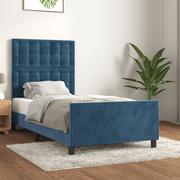 Łóżka - Lumarko Rama łóżka z zagłówkiem, ciemnoniebieska, 90x190 cm, aksamitna - miniaturka - grafika 1
