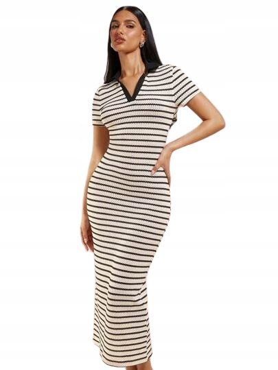 SHEIN PROSTA SUKIENKA MIDI W PASKI Z DEKOLTEM SEREK 40/42 1HB