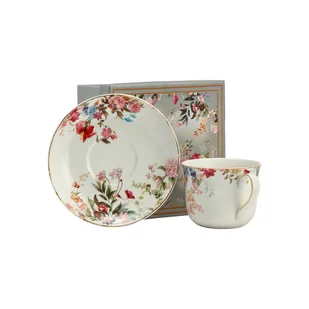 Marco Polo SJ Filiżanka Do Kawy I Herbaty Porcelanowa Ze Spodkiem Wiosenne Kwiaty Biała 400 Ml - Filiżanki - miniaturka - grafika 1