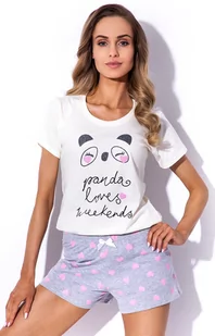 Holly 02 bawełniana piżama damska z krótkimi rękawami i krótkimi nogawkami, Kolor kremowo-szary, Rozmiar S, myMaDo - Primodo.com - Piżamy damskie - miniaturka - grafika 1
