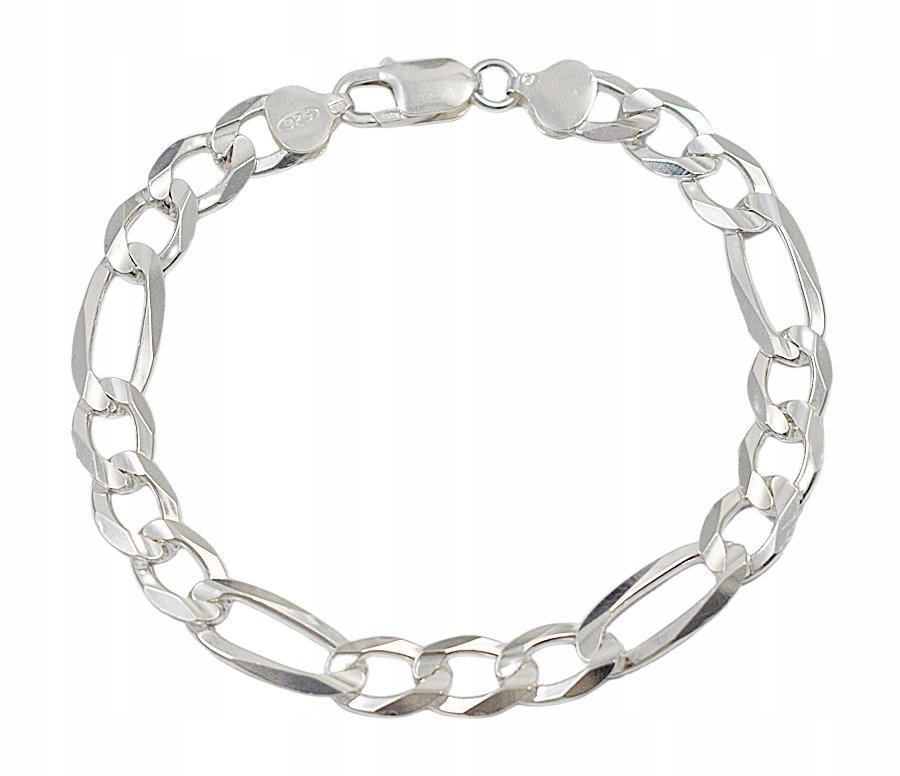 Srebrna Bransoletka Męska Figaro 8,50 mm Soczewkowa pr 925 Grawer Gratis