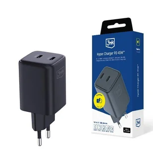 Czarna ładowarka sieciowa 3mk Hyper Charger PD 45W GaN QC4+ S-F Charge 2.0 - Ładowarki do telefonów - miniaturka - grafika 1