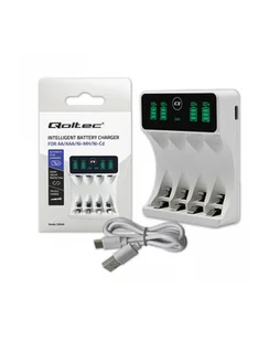 Ładowarka Qoltec do akumulatorków Ni-MH typu R03 AAA R6 AA LCD Kabel USB-C Biała - Ładowarki i akumulatory - miniaturka - grafika 1