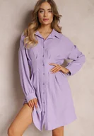 Sukienki - Fioletowa Koszulowa Sukienka Mini z Taliowanymi Zakładkami Vilette - miniaturka - grafika 1
