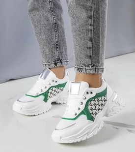 Biało-zielone sneakersy damskie Florival -38 - Botki damskie - miniaturka - grafika 1