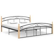 Łóżka - vidaXL Lumarko Rama łóżka, czarny metal i lite drewno dębowe, 180x200 cm 324930 - miniaturka - grafika 1