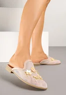Klapki i japonki damskie - Beżowe Siateczkowe Klapki Typu Mule z Kwiatami 3D Vilmoi - miniaturka - grafika 1