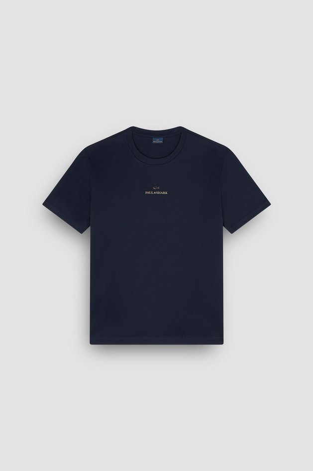 T-shirt in bawełna light jersey con stampa męskie niebieski-złoty