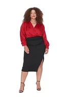 Spódnice - Trendyol Damska spódnica ołówkowa midi spódnica z rozcięciem, tkana spódnica w rozmiarze plus size, Czarny, 70 - miniaturka - grafika 1