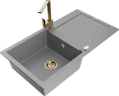 Zlewozmywaki z baterią - Mexen Leo zlewozmywak granitowy 1-komorowy z ociekaczem i baterią kuchenną Rita, szary - 6501-71-670300-50 - miniaturka - grafika 1