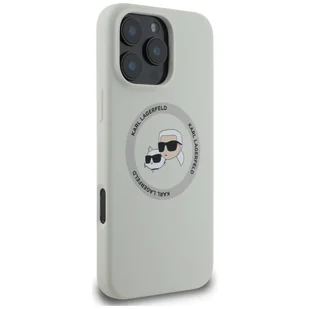 Karl Lagerfeld Etui Hard Case Silicone Karl & Choupette Heads Ring MagSafe do iPhone 16 Pro, beżowe - Etui i futerały do telefonów - miniaturka - grafika 1