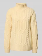 Swetry damskie - Sweter wełniany o kroju oversized ze ściegiem warkoczowym i prążkowaną stójką - miniaturka - grafika 1