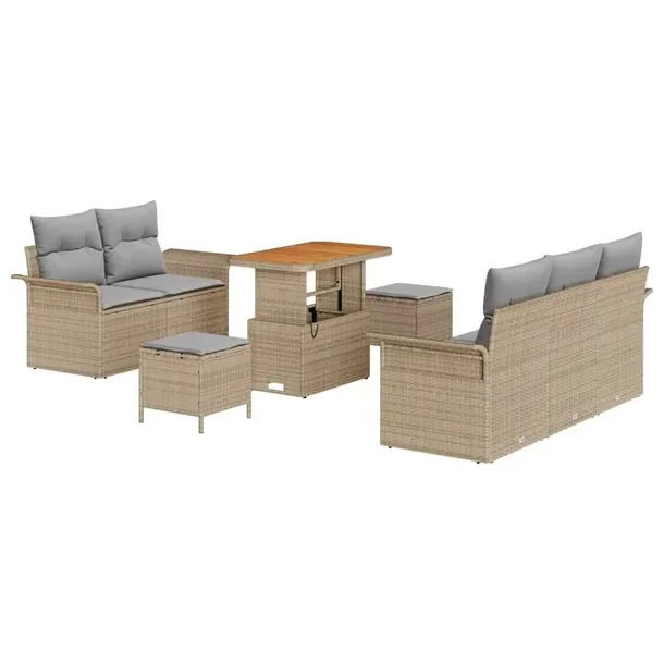 8-częściowy Modułowy Zestaw Sof Ogrodowych, Beżowy Rattan, Jasnoszare P