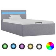 Łóżka - vidaXL Rama łóżka, podnośnik i LED, jasnoszara, tkanina, 100 x 200 cm - miniaturka - grafika 1