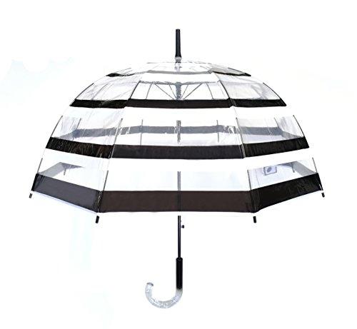 Damski przezroczysty parasol bąbelkowy z nowoczesnymi czarno-białymi paskami - Wiatroszczelny; Automatyczne otwieranie; Uchwyt w stylu kryształowym; Francuski design