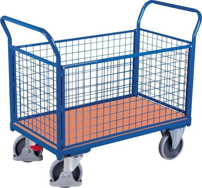 Variofit Wózek platformowy, czteroburtowy, poręcze z siatki, kolor niebieski, 400-500 kg 1190 x 700 x 1015 mm, 500 kg