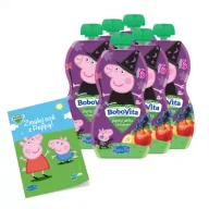 Desery dla dzieci - BoboVita Zestaw Świnka Peppa Mus jagody jabłka banan po 6 miesiącu Zgrzewka + Kolorowanka Peppa GRATIS 6 x 100 g - miniaturka - grafika 1