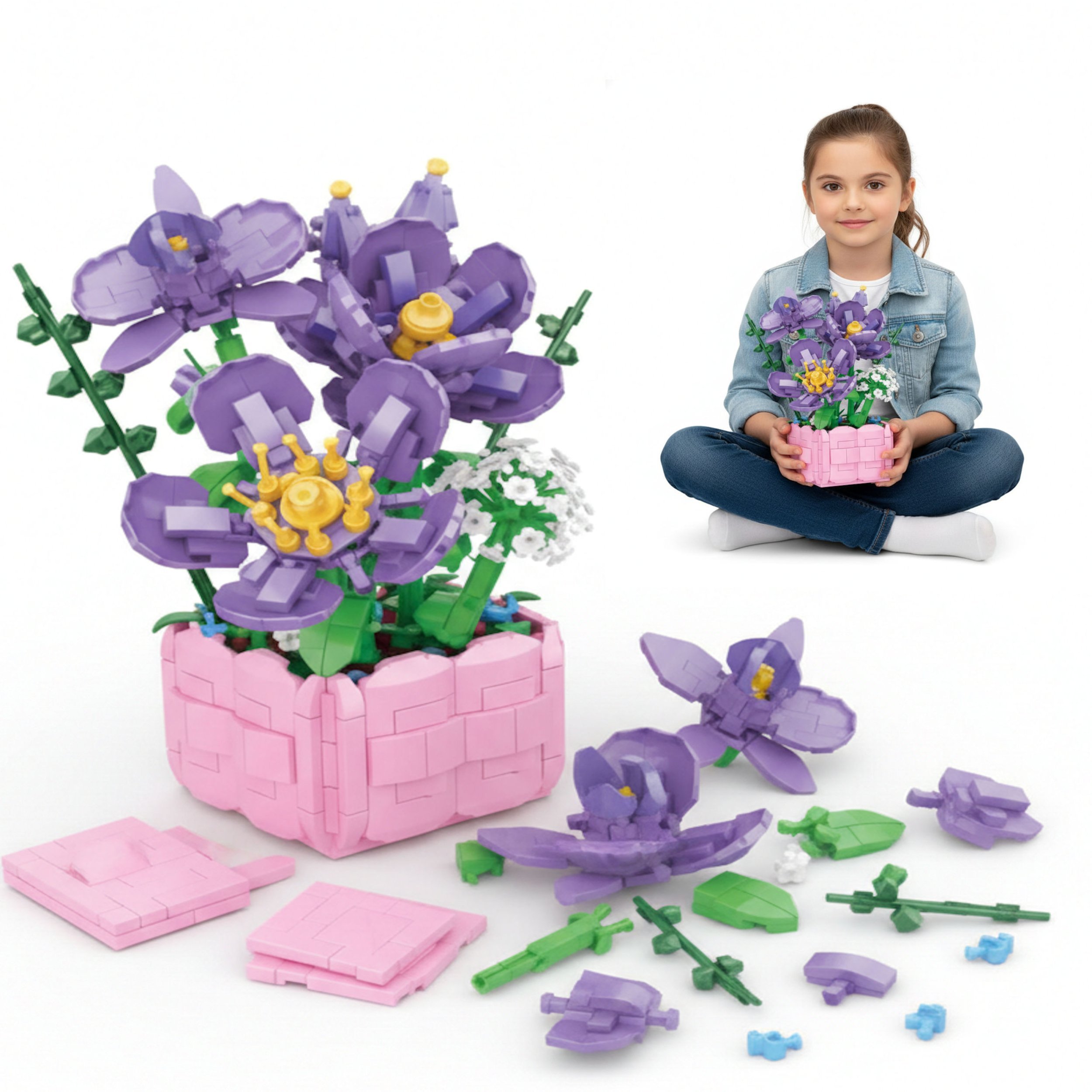 Coil klocki konstrukcyjne zestaw 583 el. elementy kwiaty narcyz biały w donicy