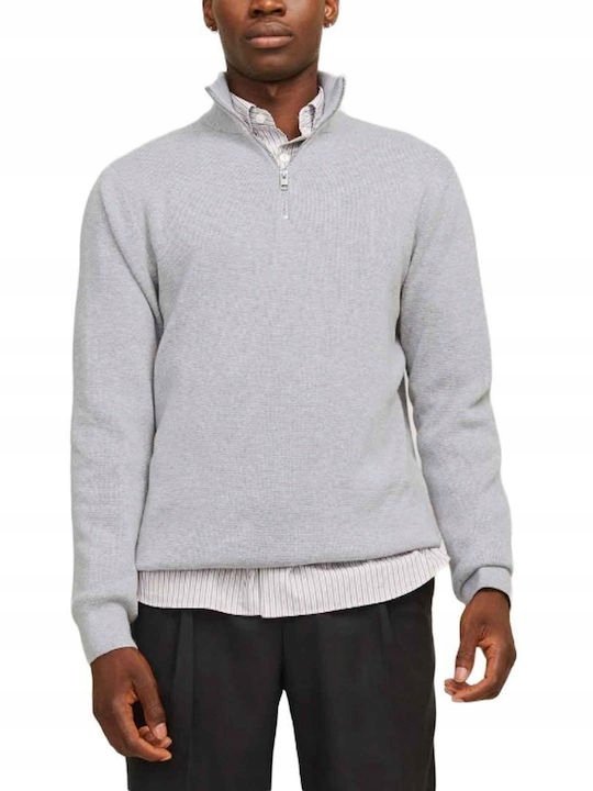 JACKJONES SWETER MĘSKI SZARY PÓŁGOLF Z ZAMKIEM Z BAWEŁNY M 6BA