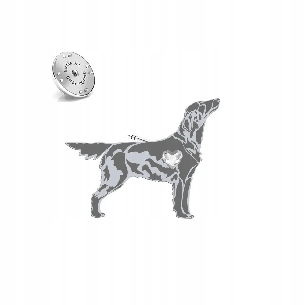 Wpinka Srebrna z psem Flat Coated Retriever 925 Biżuteria DEDYKACJA GRATIS