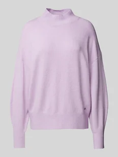Sweter z dzianiny o kroju relaxed fit z mieszanki bawełny i wełny ze stójką - Swetry damskie - miniaturka - grafika 1