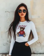 Bluzki damskie - Bluzka Damska Guess z Długim Rękawem, Longsleeve, Prezent dla Córki, Roz S - miniaturka - grafika 1