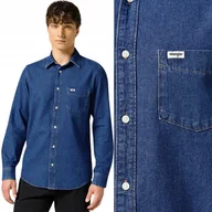 Koszule męskie - Wrangler 1 POCKET SHIRT Dark Stone CIEMNA JEANSOWA KOSZULA REGULAR FIT 4XL - miniaturka - grafika 1