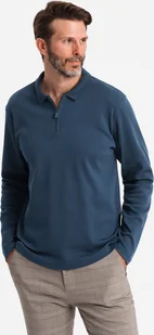 Longsleeve polo męski z zapinanym na zamek kołnierzykiem granatowy V7 OM-POLS-0130 L - Koszulki męskie - miniaturka - grafika 1