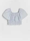 Koszulki dla dziewczynek - Reserved - Gładka bluzka z bufkami - jasnoniebieski - miniaturka - grafika 1