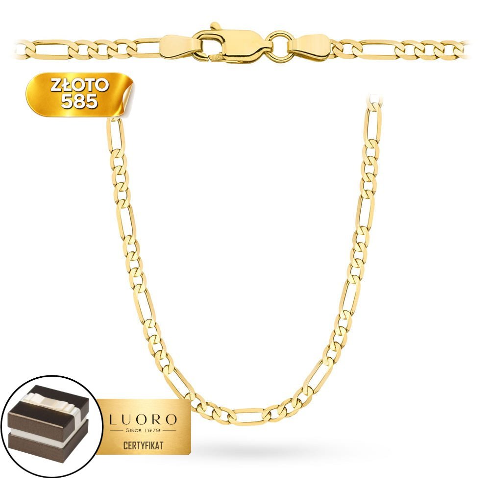 ŁAŃCUSZEK ZŁOTY 585 14K SPLOT FIGARO ŻÓŁTE ZŁOTO 60 CM ELEGANCKI