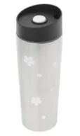Kubki termiczne - Kubek termiczny BRENO stal nierdzewna tworzywo 380 ml srebrny połysk nadruk białe kwiatki - miniaturka - grafika 1