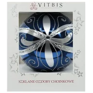 Bombki - Bombka szklana ręcznie dekorowana mix 10 cm niebiesko-srebrny - miniaturka - grafika 1