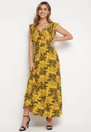 Sukienki - Żółta Maxi Sukienka Rozkloszowana z Wiskozy z Kopertową Górą Wiracia - miniaturka - grafika 1