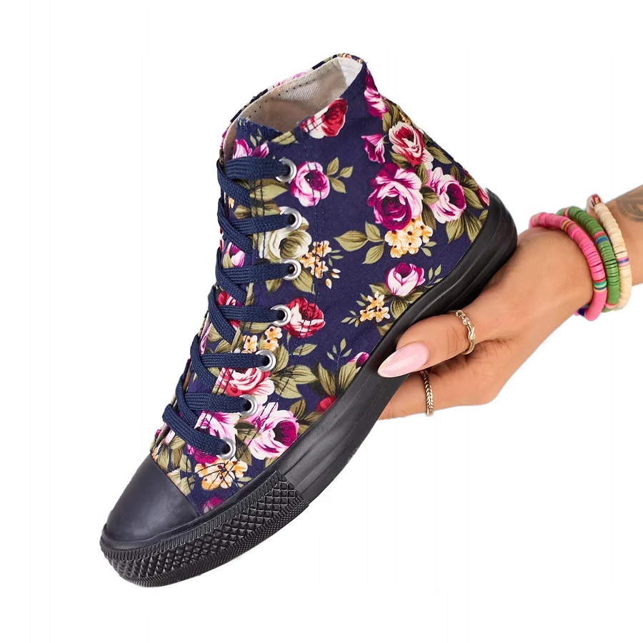 GRANATOWE TRAMPKI DAMSKIE W KWIATY SOXIC 38