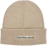 Czapki damskie - Calvin Klein Męska czapka typu beanie Institutional Patch, Plaza Taupe, Rozmiar uniwersalny - miniaturka - grafika 1