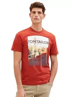 Koszulki męskie - TOM TAILOR Męski T-shirt z nadrukiem fotograficznym z bawełny, 14302-velvet red, S, 14302-Velvet Red, S - miniaturka - grafika 1
